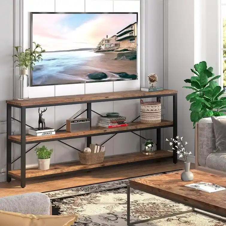 Table console étroite pour canapé avec étagères à 3 niveaux