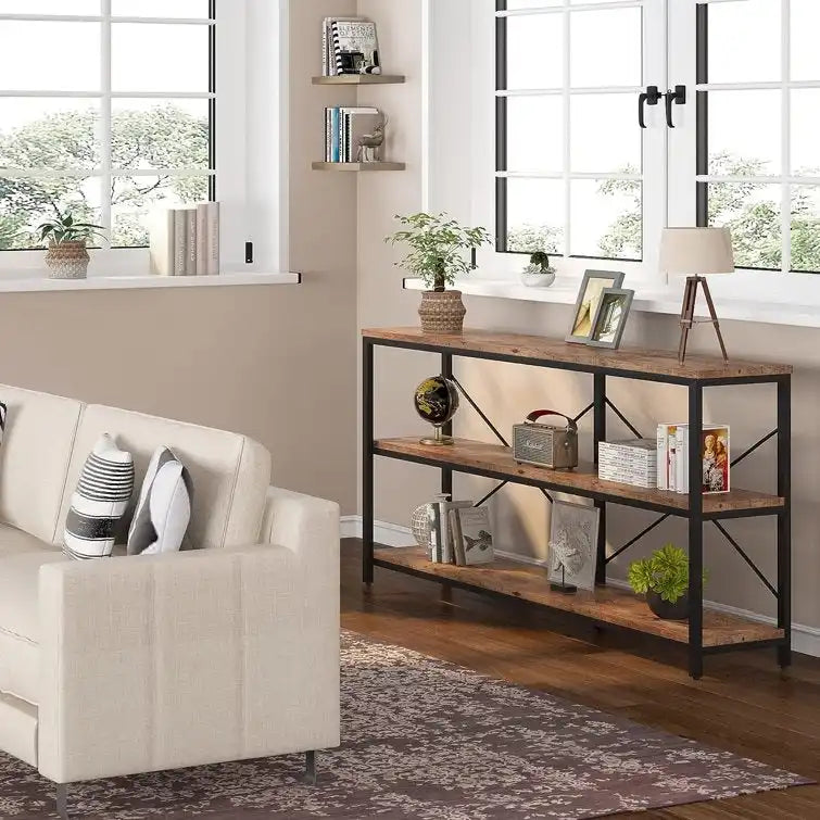 Table console étroite pour canapé avec étagères à 3 niveaux