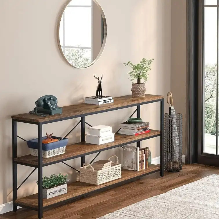 Table console étroite pour canapé avec étagères à 3 niveaux