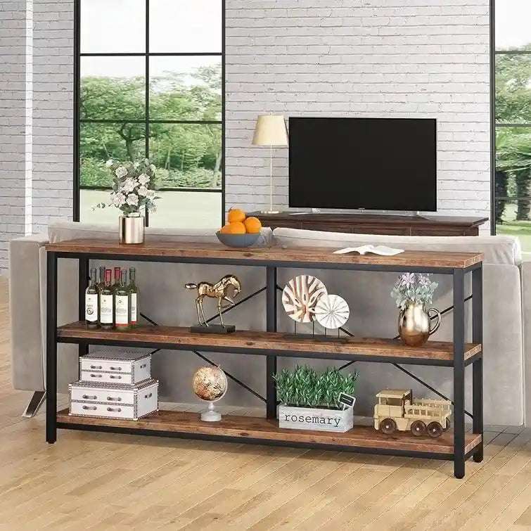 Table console étroite pour canapé avec étagères à 3 niveaux