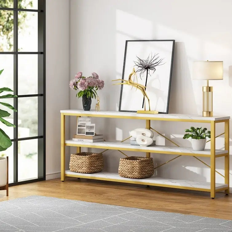 Table console étroite pour canapé avec étagères à 3 niveaux