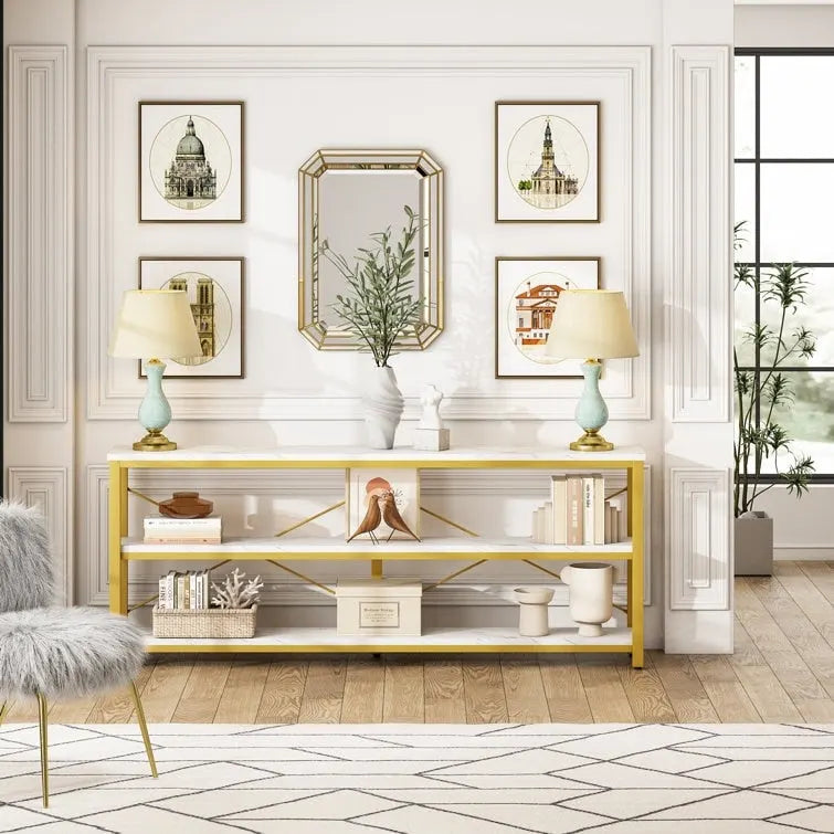 Table console étroite pour canapé avec étagères à 3 niveaux