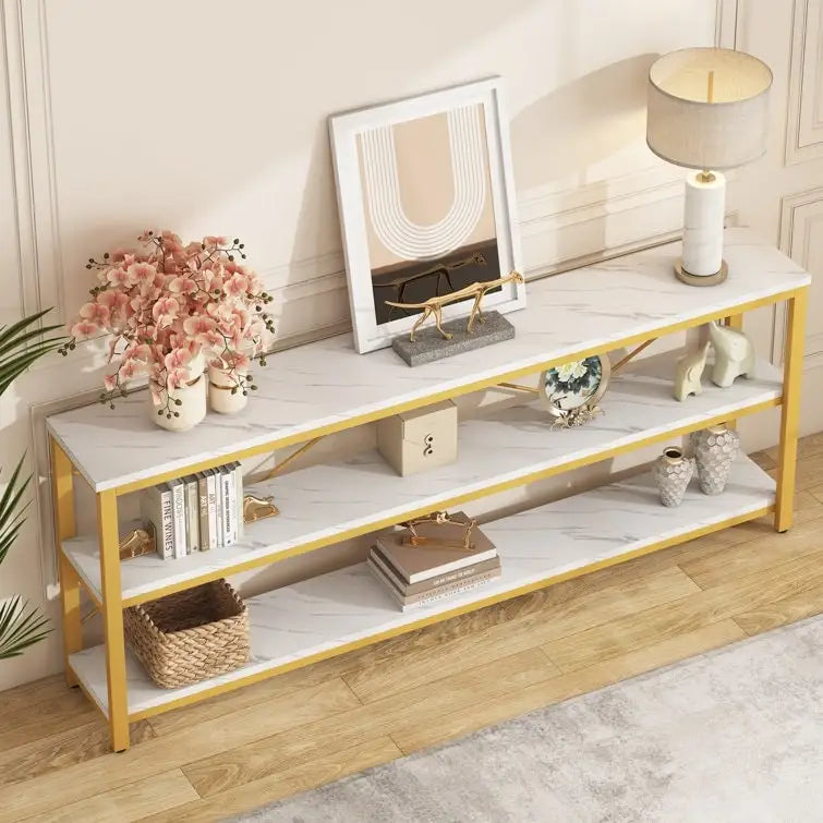 Table console étroite pour canapé avec étagères à 3 niveaux