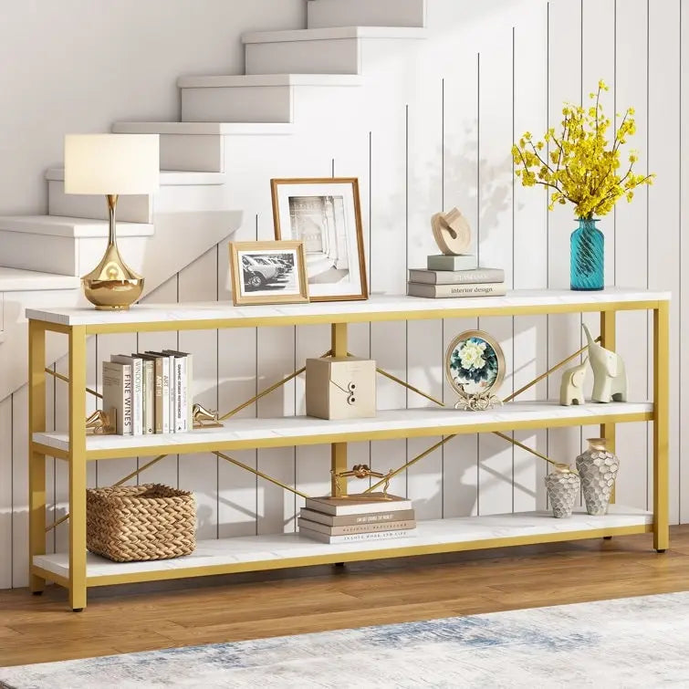 Table console étroite pour canapé avec étagères à 3 niveaux