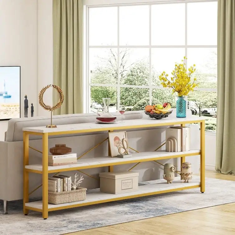 Table console étroite pour canapé avec étagères à 3 niveaux