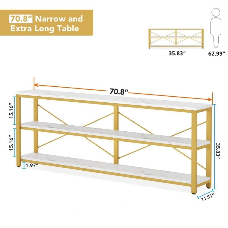 Table console étroite pour canapé avec étagères à 3 niveaux