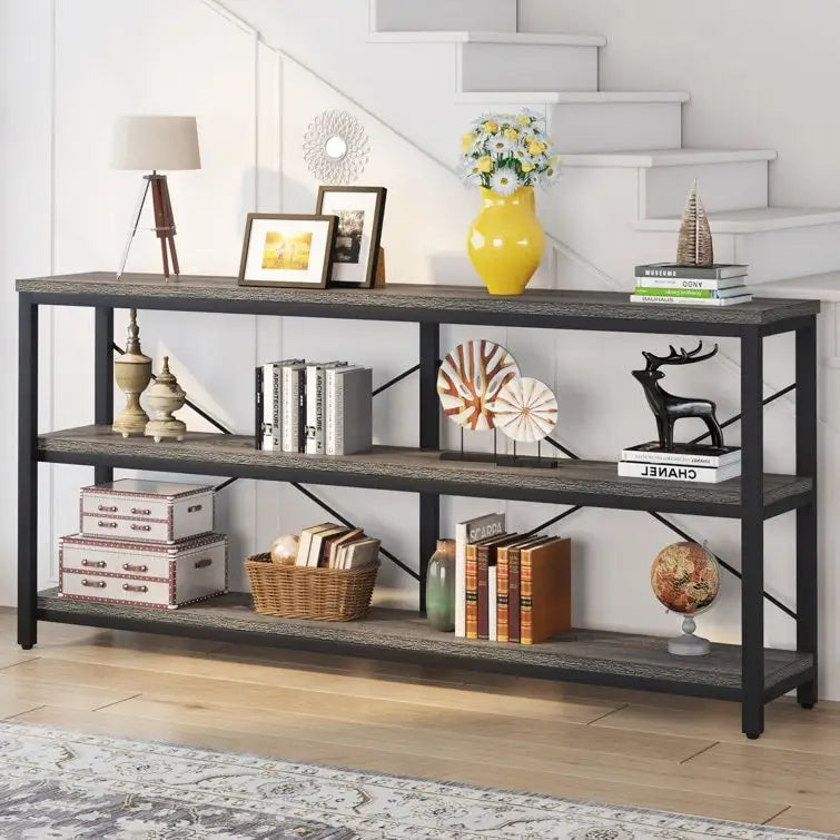 Table console étroite pour canapé avec étagères à 3 niveaux