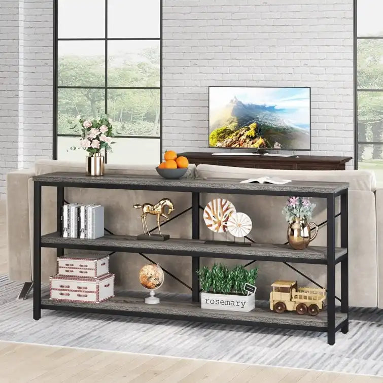 Table console étroite pour canapé avec étagères à 3 niveaux