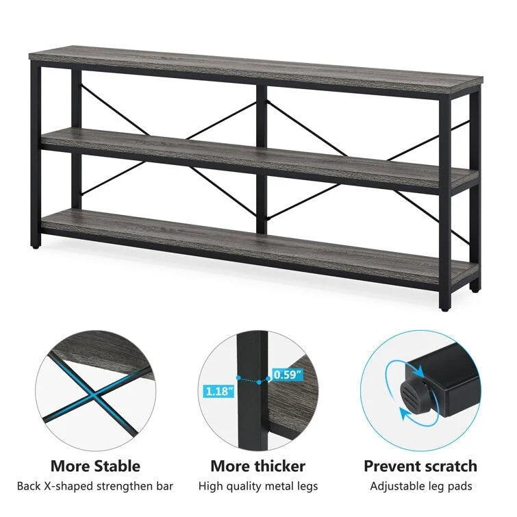 Table console étroite pour canapé avec étagères à 3 niveaux
