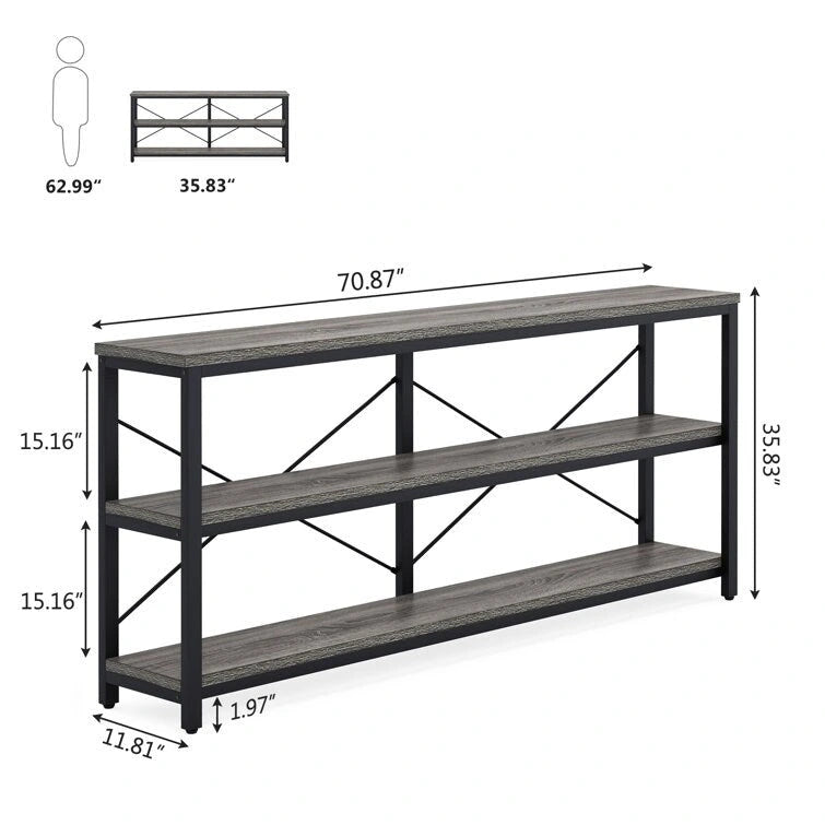 Table console étroite pour canapé avec étagères à 3 niveaux