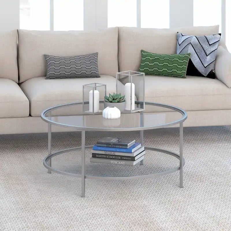 Table basse ronde de 36 pouces avec plateau en verre