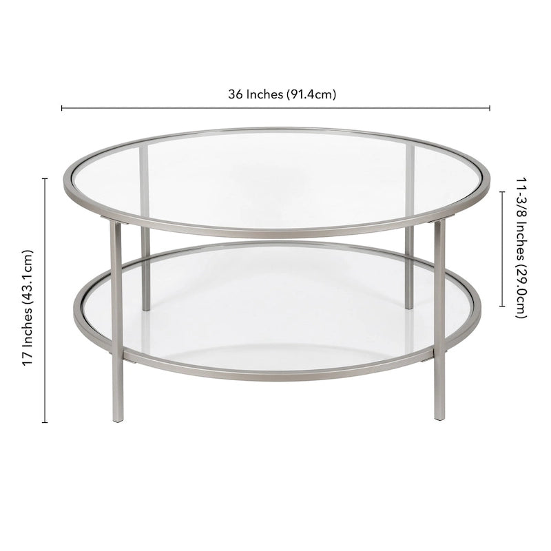 Table basse ronde de 36 pouces avec plateau en verre