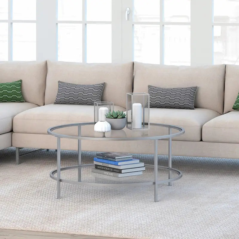 Table basse ronde de 36 pouces avec plateau en verre