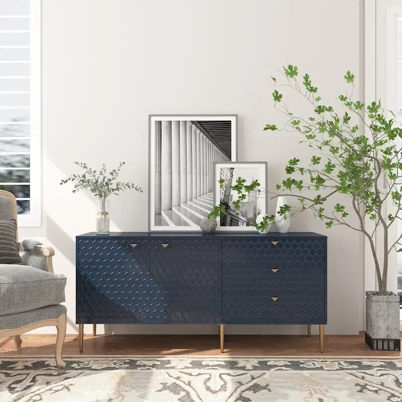 Meuble TV commode 2 portes avec pieds dorés