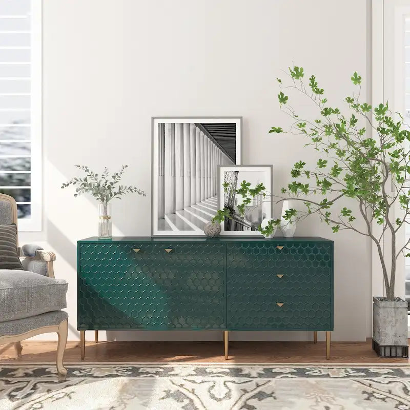 Meuble TV commode 2 portes avec pieds dorés