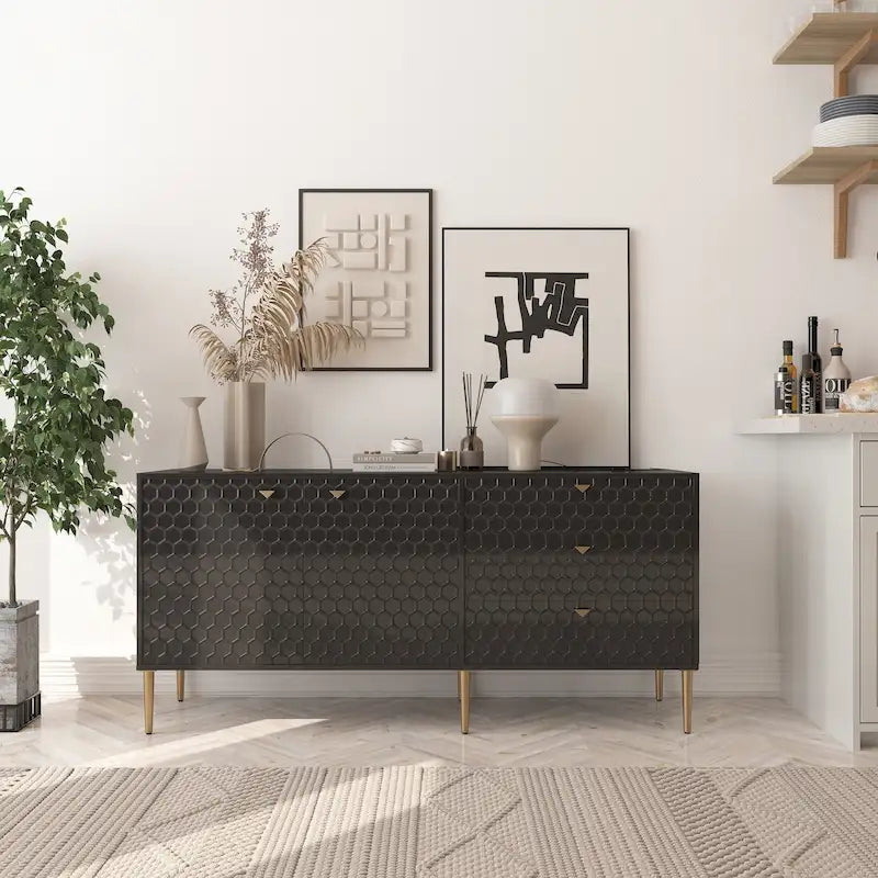 Meuble TV commode 2 portes avec pieds dorés