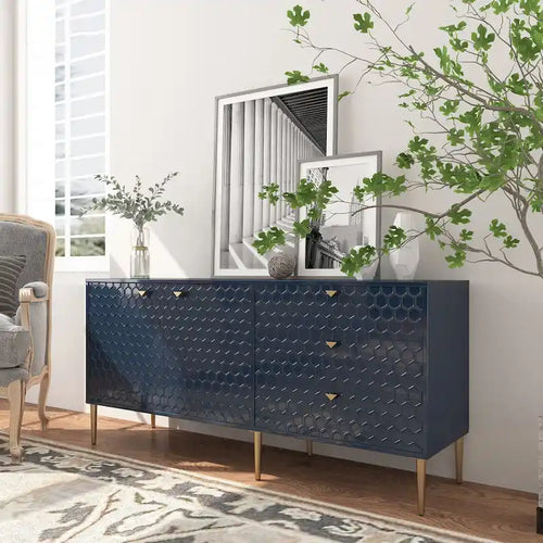 Meuble TV commode 2 portes avec pieds dorés