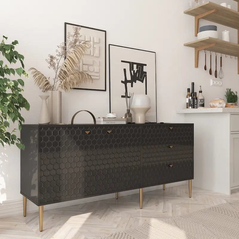Meuble TV commode 2 portes avec pieds dorés