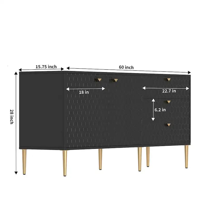 Meuble TV commode 2 portes avec pieds dorés