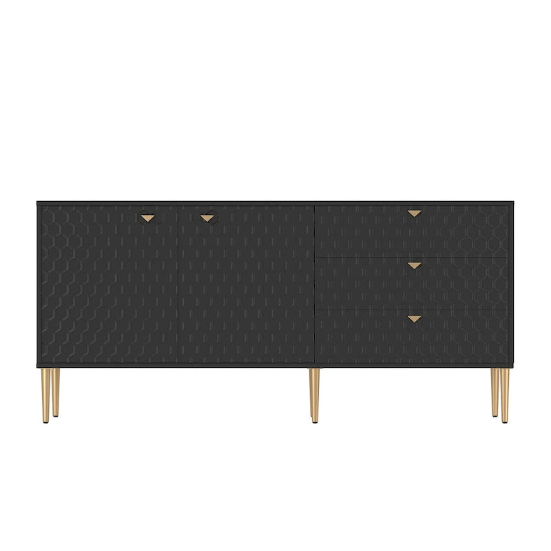 Meuble TV commode 2 portes avec pieds dorés
