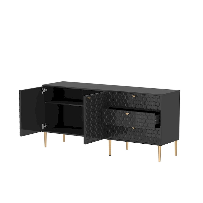 Meuble TV commode 2 portes avec pieds dorés