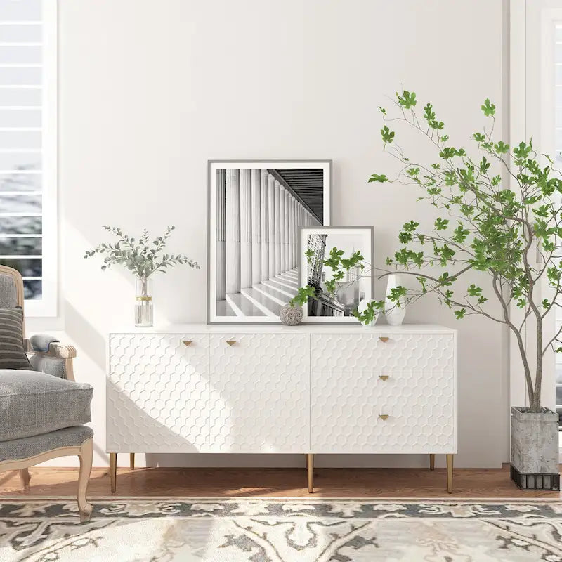Meuble TV commode 2 portes avec pieds dorés