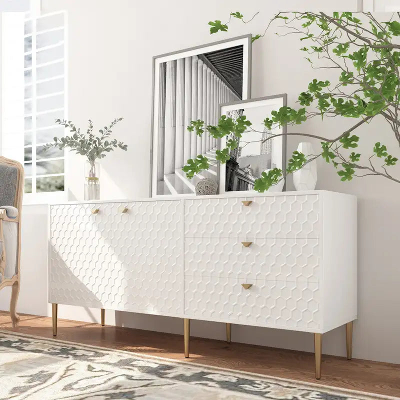 Meuble TV commode 2 portes avec pieds dorés