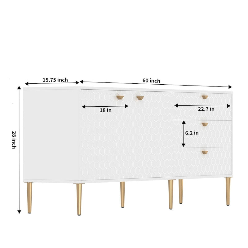 Meuble TV commode 2 portes avec pieds dorés