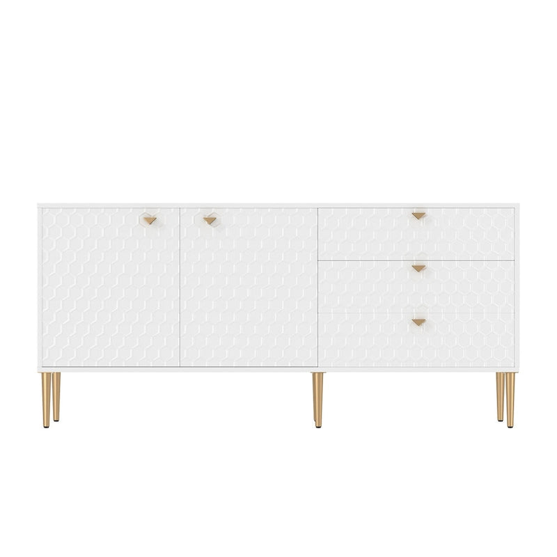 Meuble TV commode 2 portes avec pieds dorés