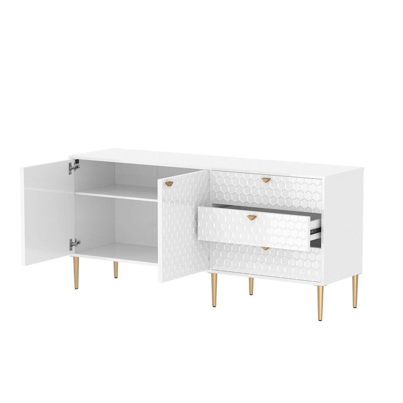 Meuble TV commode 2 portes avec pieds dorés