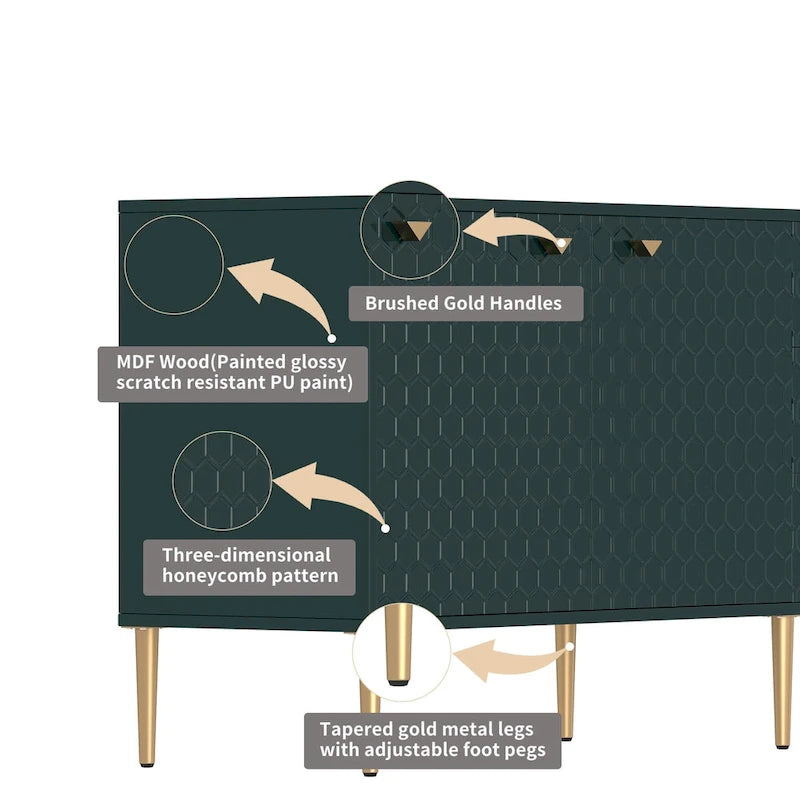 Meuble TV commode 2 portes avec pieds dorés