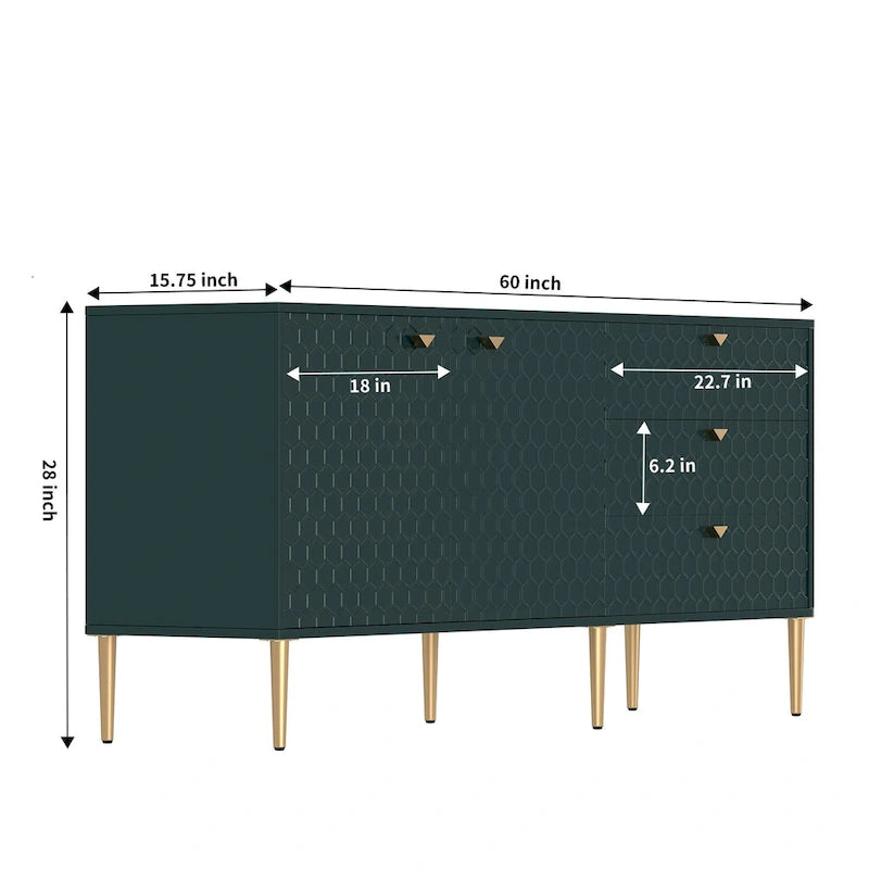 Meuble TV commode 2 portes avec pieds dorés