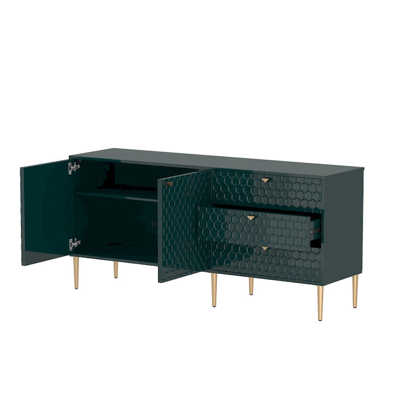 Meuble TV commode 2 portes avec pieds dorés