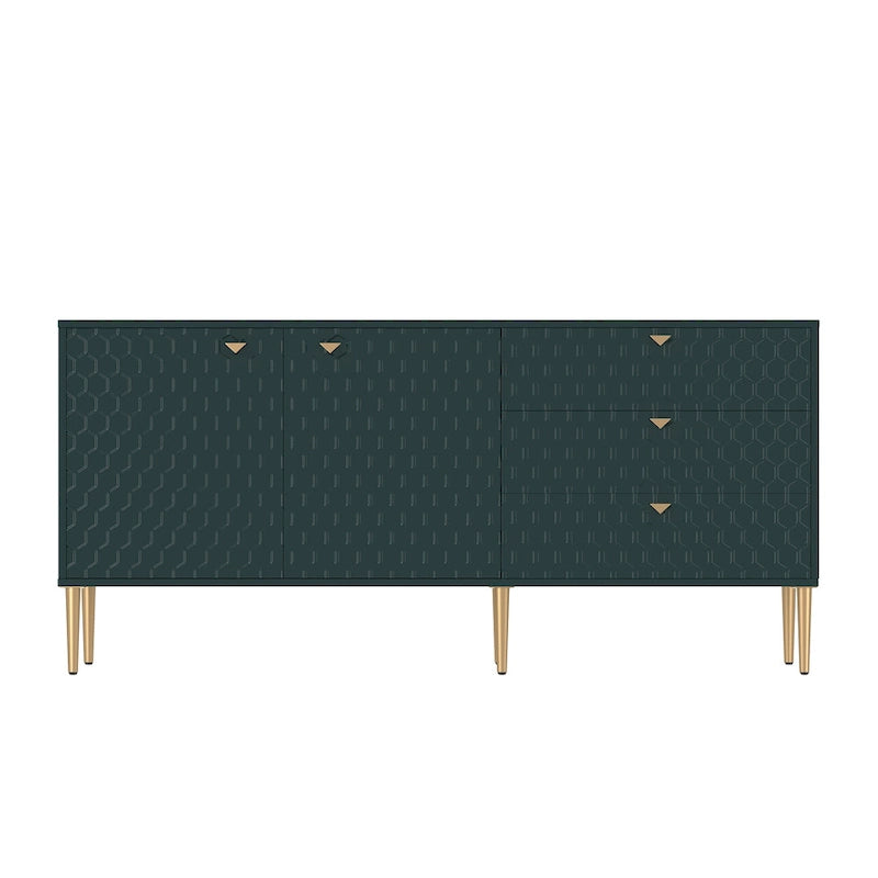 Meuble TV commode 2 portes avec pieds dorés