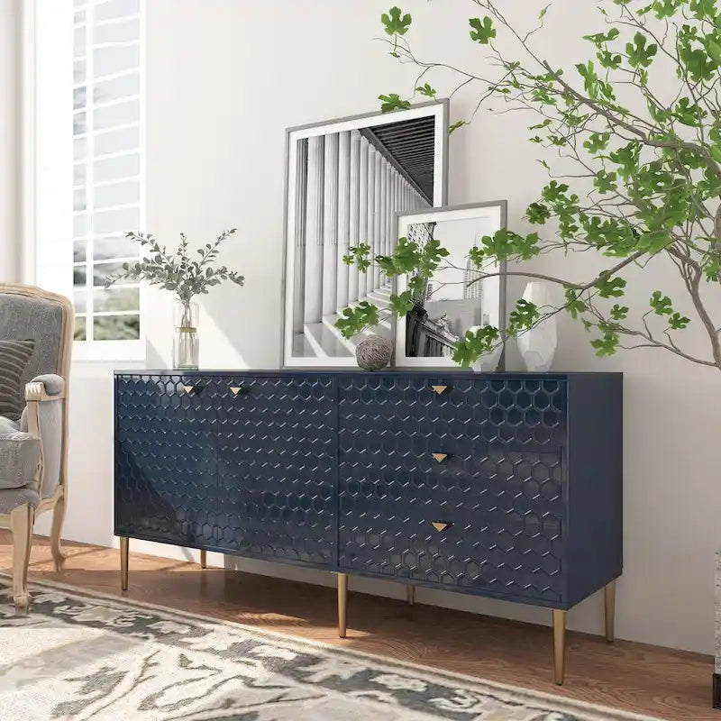 Meuble TV commode 2 portes avec pieds dorés