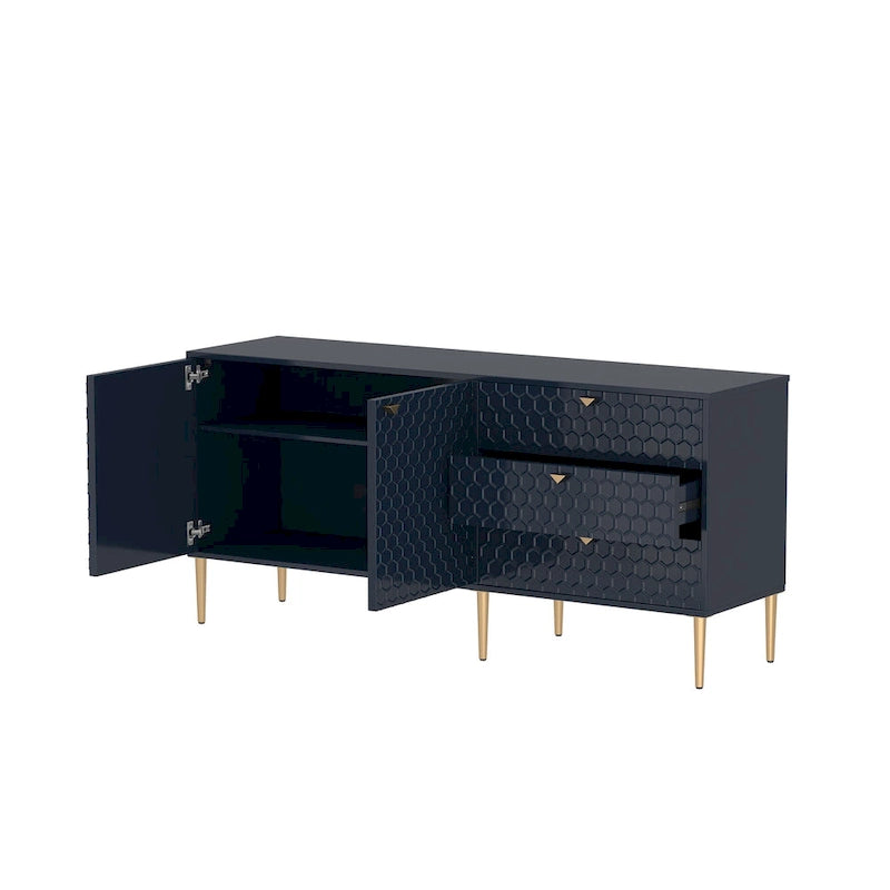Meuble TV commode 2 portes avec pieds dorés