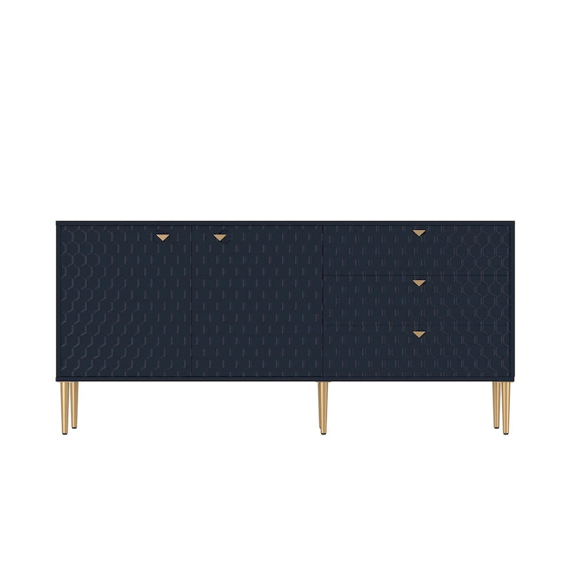 Meuble TV commode 2 portes avec pieds dorés