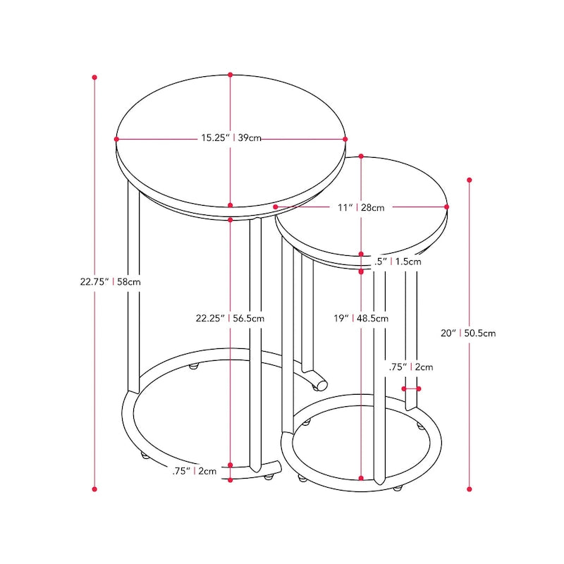 Ensemble de 2 tables basses gigognes rondes