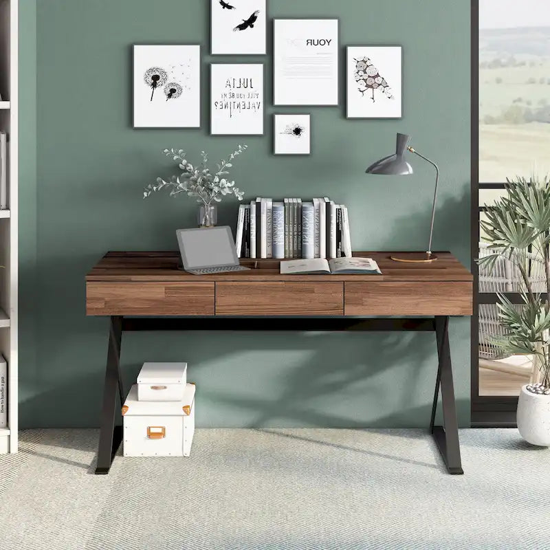 Bureau informatique en métal noir de 59 pouces avec ports USB