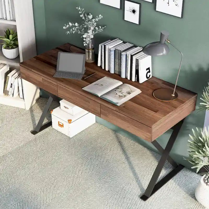 Bureau informatique en métal noir de 59 pouces avec ports USB