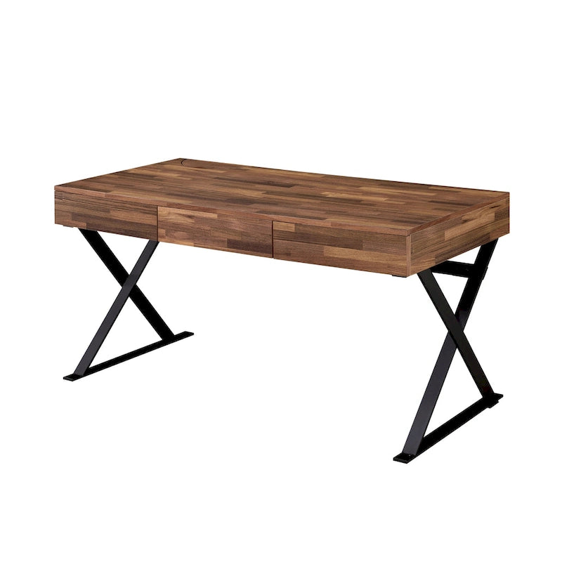 Bureau informatique en métal noir de 59 pouces avec ports USB