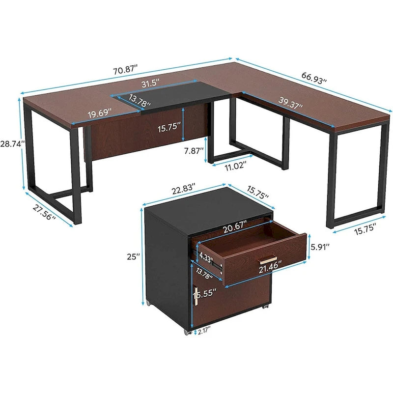 Bureau de direction de 70,8 pouces (avec caisson de rangement)