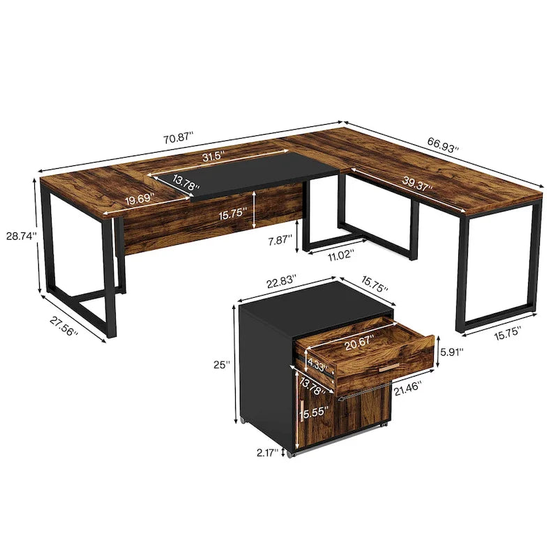 Bureau de direction de 70,8 pouces (avec caisson de rangement)