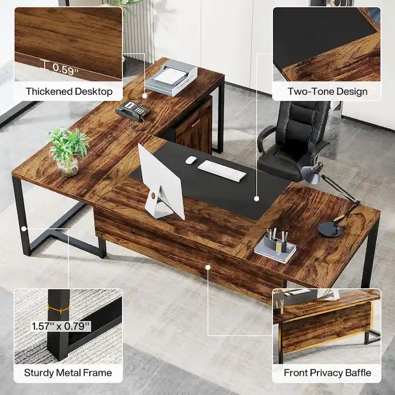 Bureau de direction de 70,8 pouces (avec caisson de rangement)