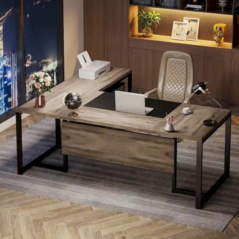 Bureau de direction de 70,8 pouces (avec caisson de rangement)
