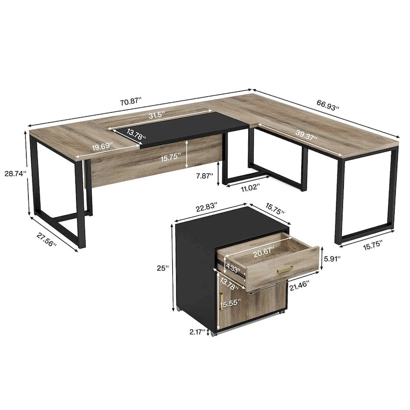 Bureau de direction de 70,8 pouces (avec caisson de rangement)