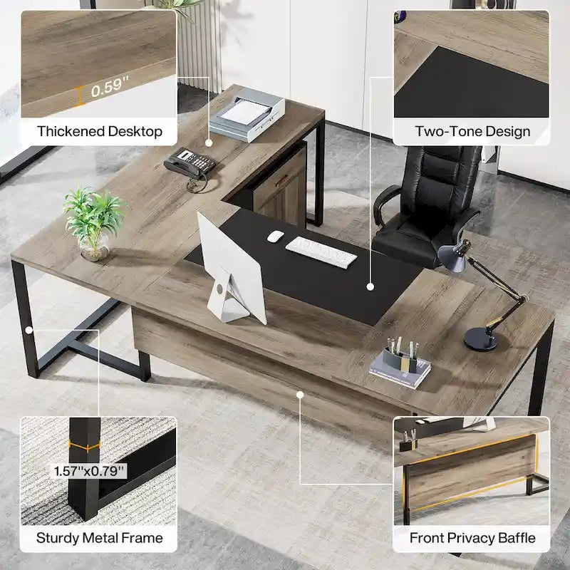 Bureau de direction de 70,8 pouces (avec caisson de rangement)