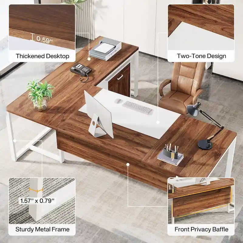 Bureau de direction de 70,8 pouces (avec caisson de rangement)