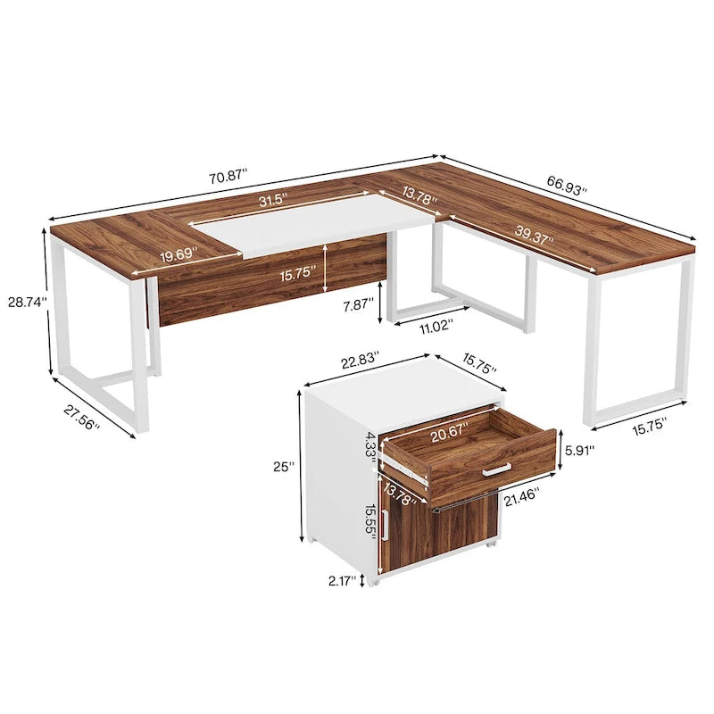 Bureau de direction de 70,8 pouces (avec caisson de rangement)
