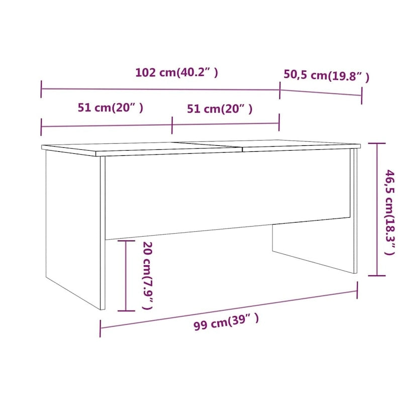Table basse avec plateau relevable, table d'appoint, bout de canapé en bois d'ingénierie